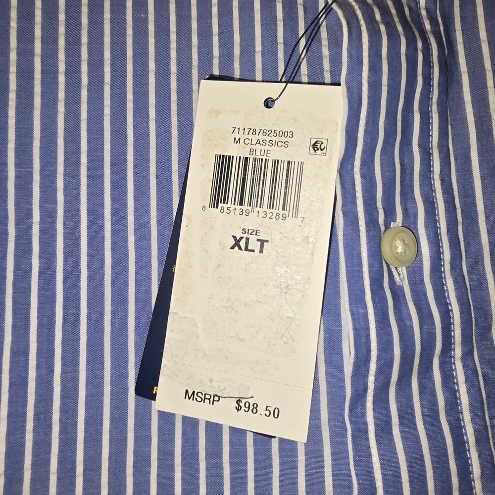 Ralph Lauren Button Down Shirt XLT Mens Blue Striped Seersucker SS Tall Pony - Picture 5 of 7